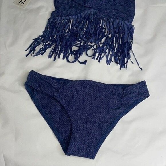 L*Space Womens Size XS Denim Fringe Bikini Set Top & Bottoms - Picture 4 of 11